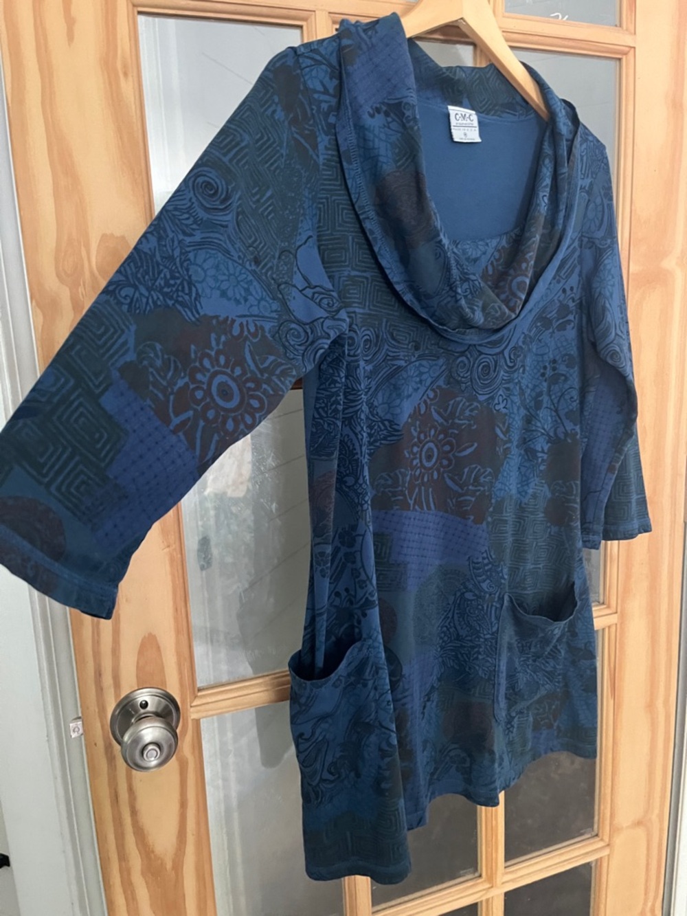 Color Me Cotton CMC Purple Cowl Neck Tunic Dress 100% Cotton Size Medium - Picture 2 of 6